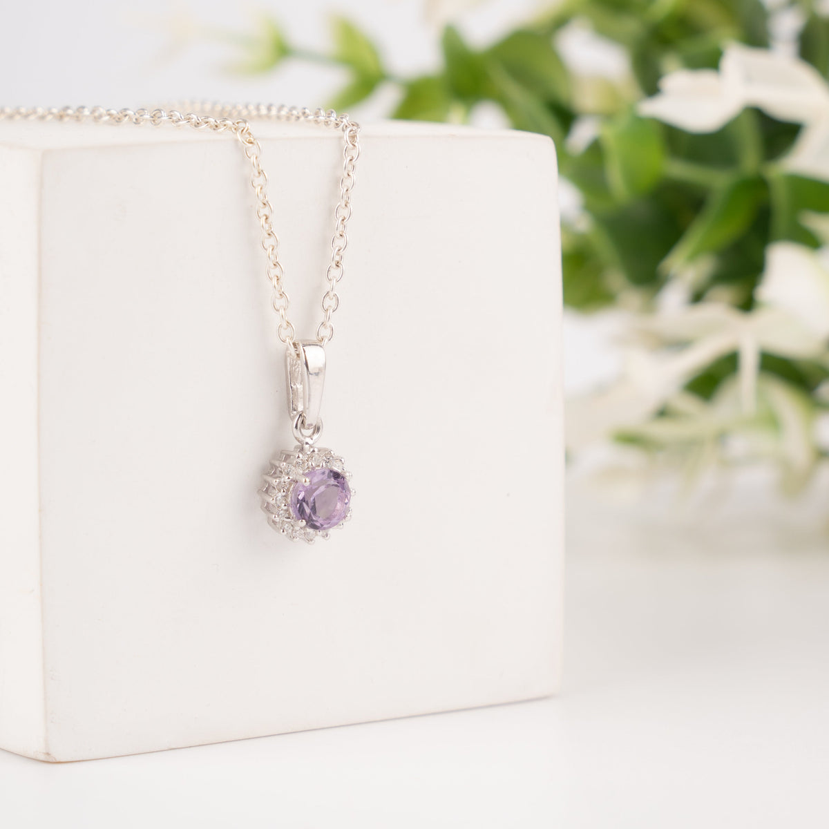 Oval Halo Gemstone Pendant - 925 Sterling Silver Birthstone Pendant Necklace