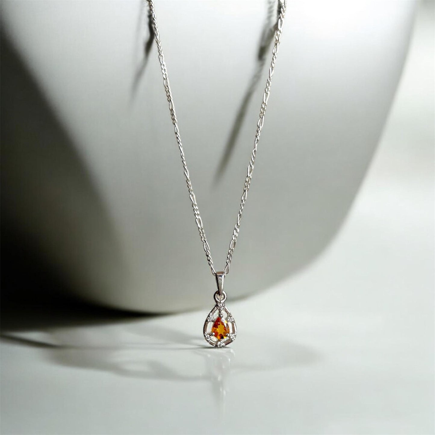 Pear Citrine Pendant Necklace: 925 Sterling Silver, November Birthstone