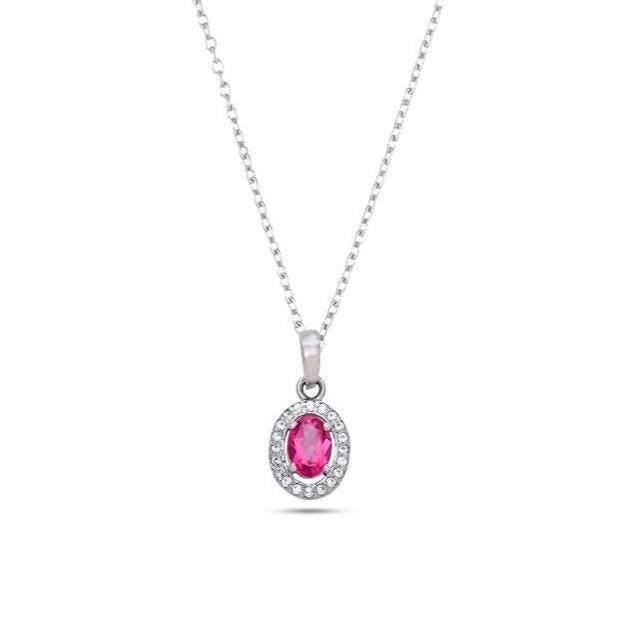 Pink Topaz Oval Pendant Necklace: 925 Sterling Silver