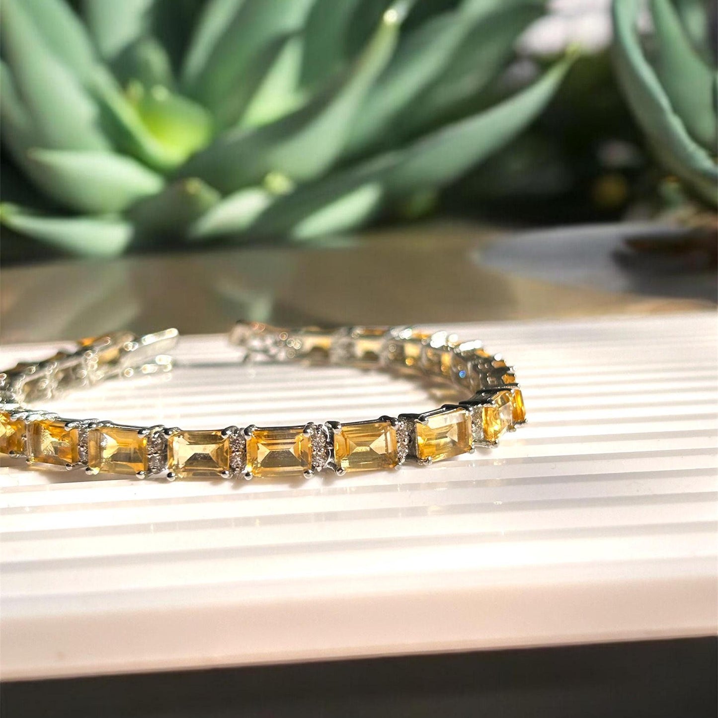 Natural Citrine Tennis Bracelet: 925 Sterling Silver