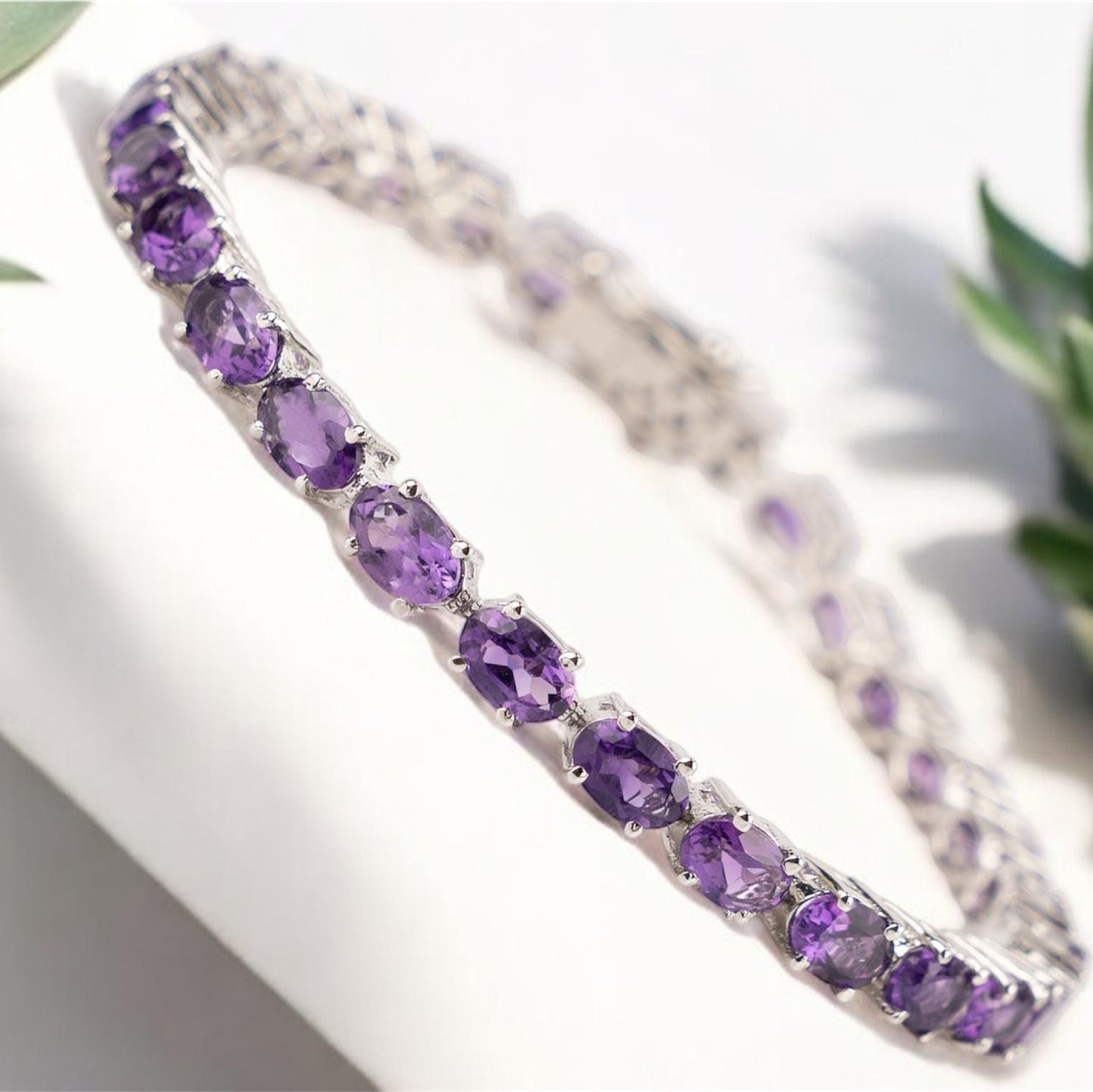 Amethyst Tennis Bracelet: 925 Sterling Silver