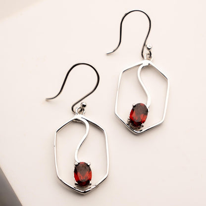 Natural Garnet Sterling Silver Earrings: January Birthstone Jewelry