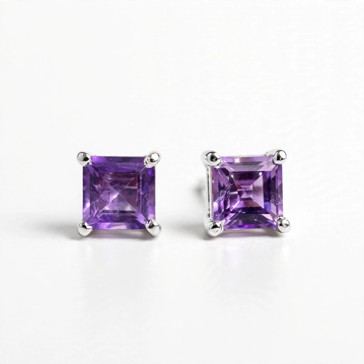 Princess Cut Gemstone Studs in 925 Sterling Silver
