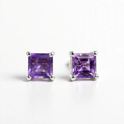 Princess Cut Gemstone Studs in 925 Sterling Silver