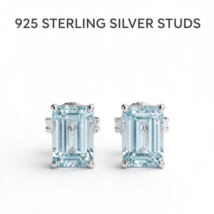 Emerald Cut Gemstone Studs in 925 Sterling Silver