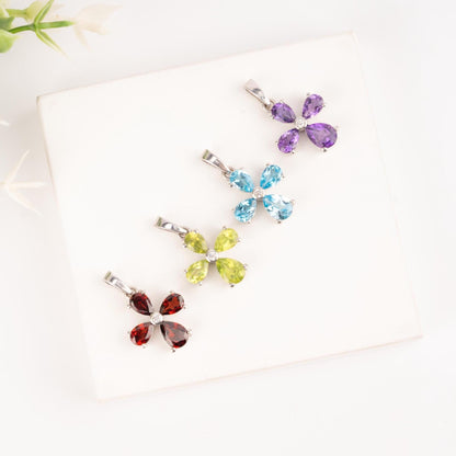 The Flora Pendant – 925 Sterling Silver Natural Gemstone Flower Necklace