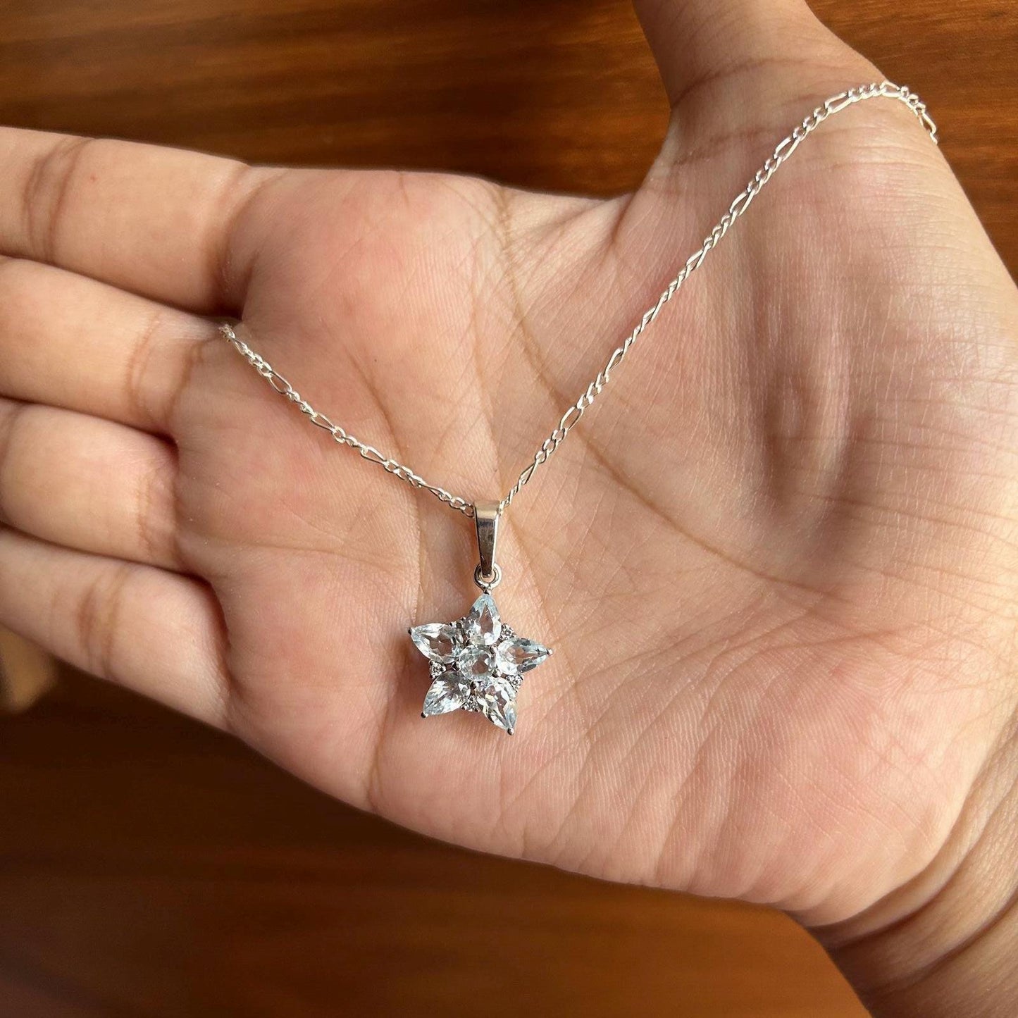 Sky Blue Topaz Star Pendant: 925 Sterling Silver