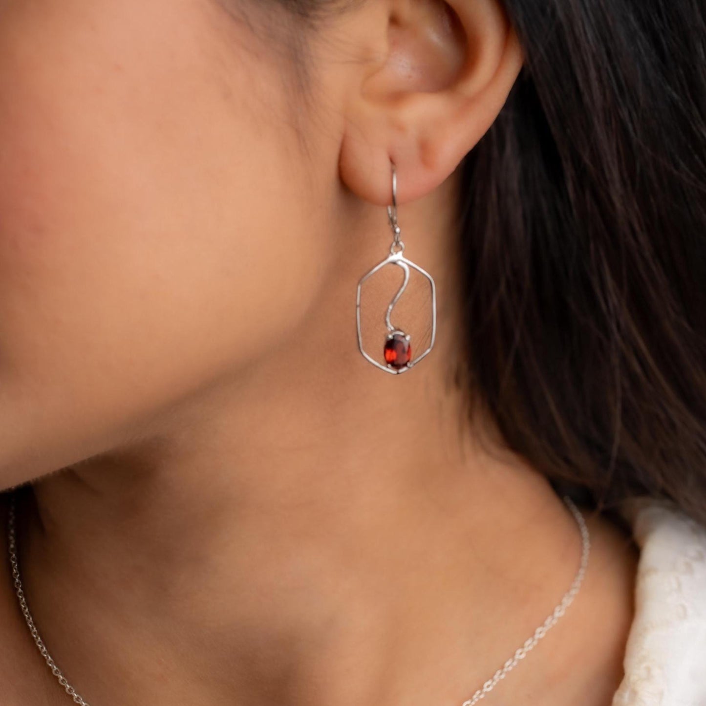 Natural Garnet Sterling Silver Earrings: January Birthstone Jewelry