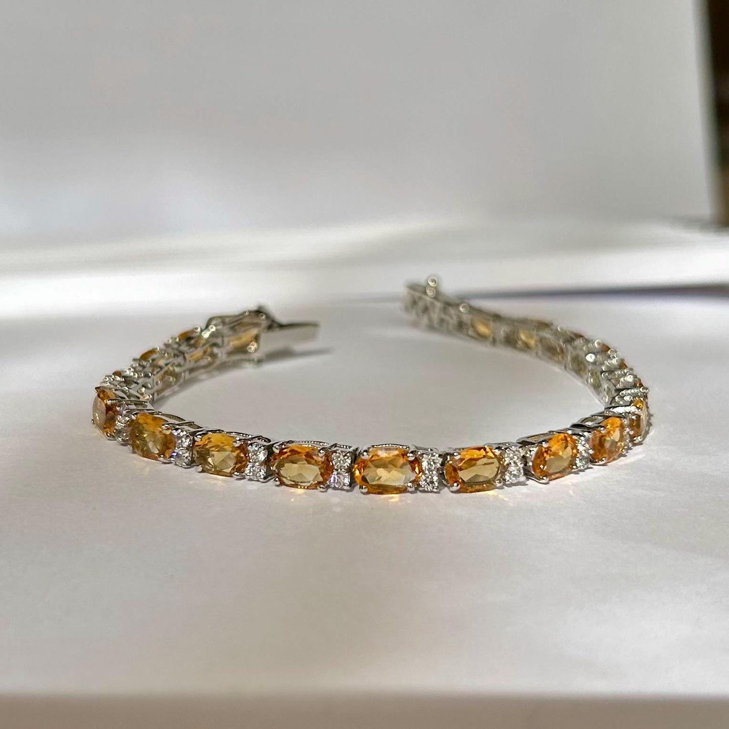 Citrine Tennis Bracelet: Oval Yellow Gemstone, Sterling Silver, November Birthstone