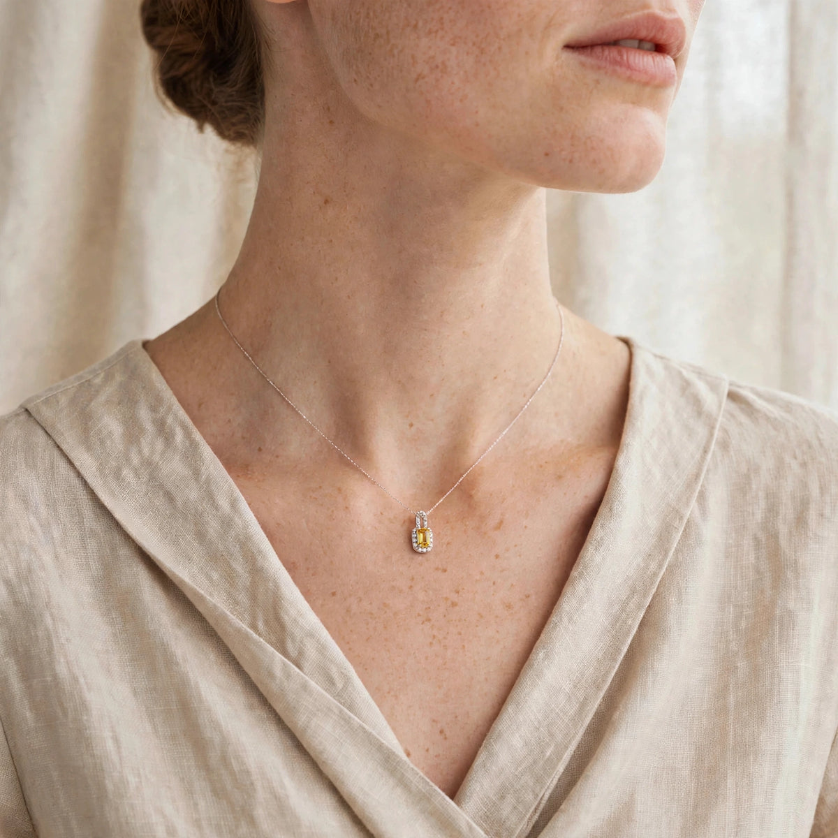 Dainty Emerald Cut Gemstone Necklace in 925 Sterling Silver