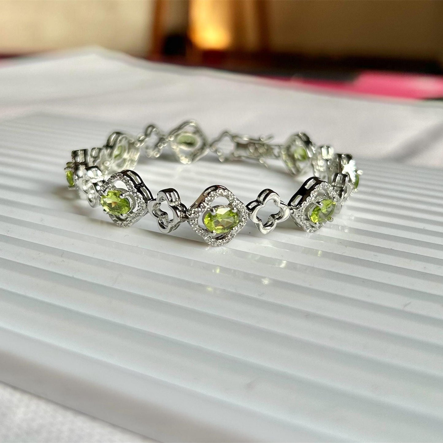 Natural Peridot Bracelet: 925 Sterling Silver