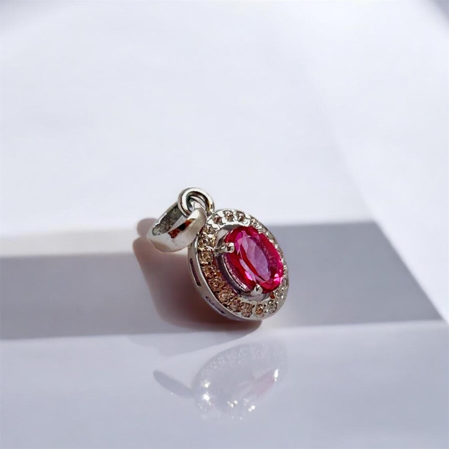 Pink Topaz Oval Pendant Necklace: 925 Sterling Silver