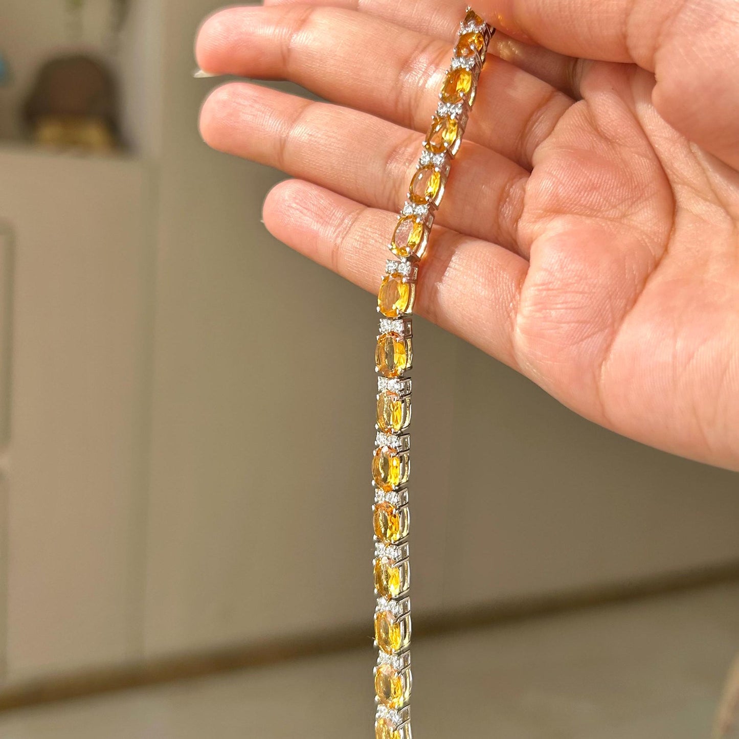 Citrine Tennis Bracelet: Oval Yellow Gemstone, Sterling Silver, November Birthstone