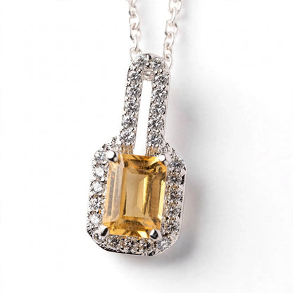 Dainty Emerald Cut Gemstone Necklace in 925 Sterling Silver