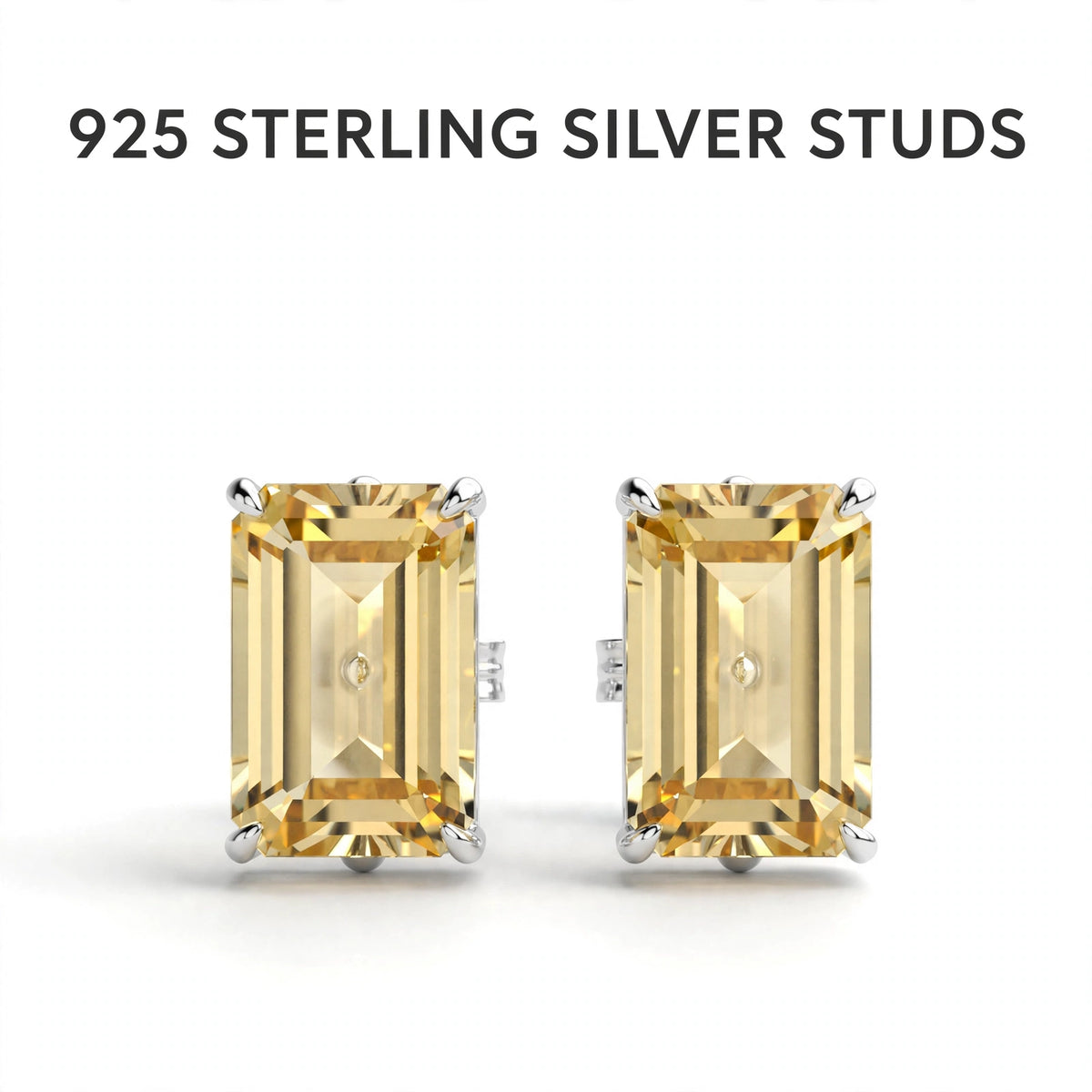 Emerald Cut Gemstone Studs in 925 Sterling Silver