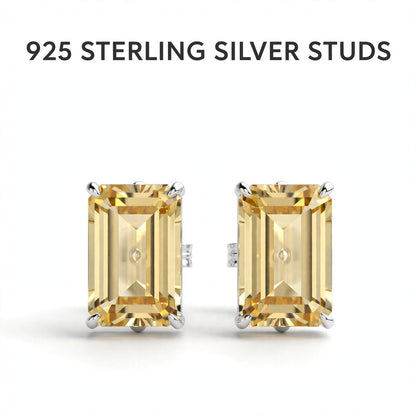 Emerald Cut Gemstone Studs in 925 Sterling Silver