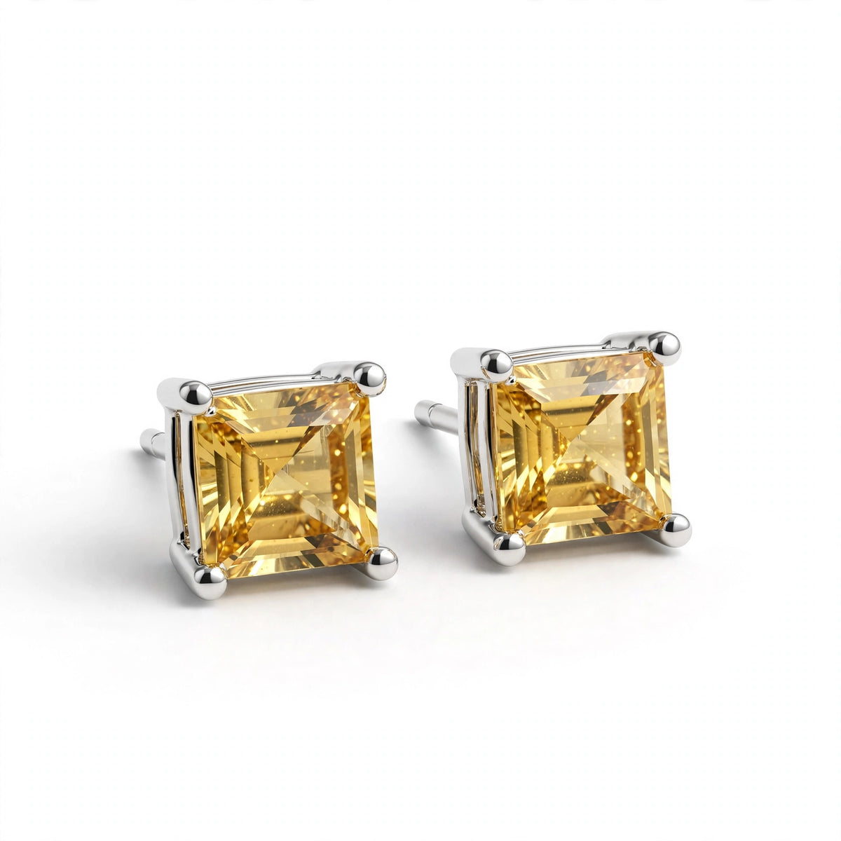 Princess Cut Gemstone Studs in 925 Sterling Silver
