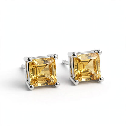 Princess Cut Gemstone Studs in 925 Sterling Silver