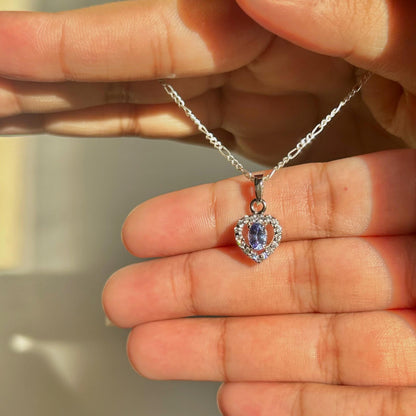 Tanzanite Heart Pendant Necklace: Sterling Silver December Birthstone