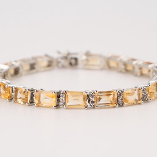 Natural Citrine Tennis Bracelet: 925 Sterling Silver