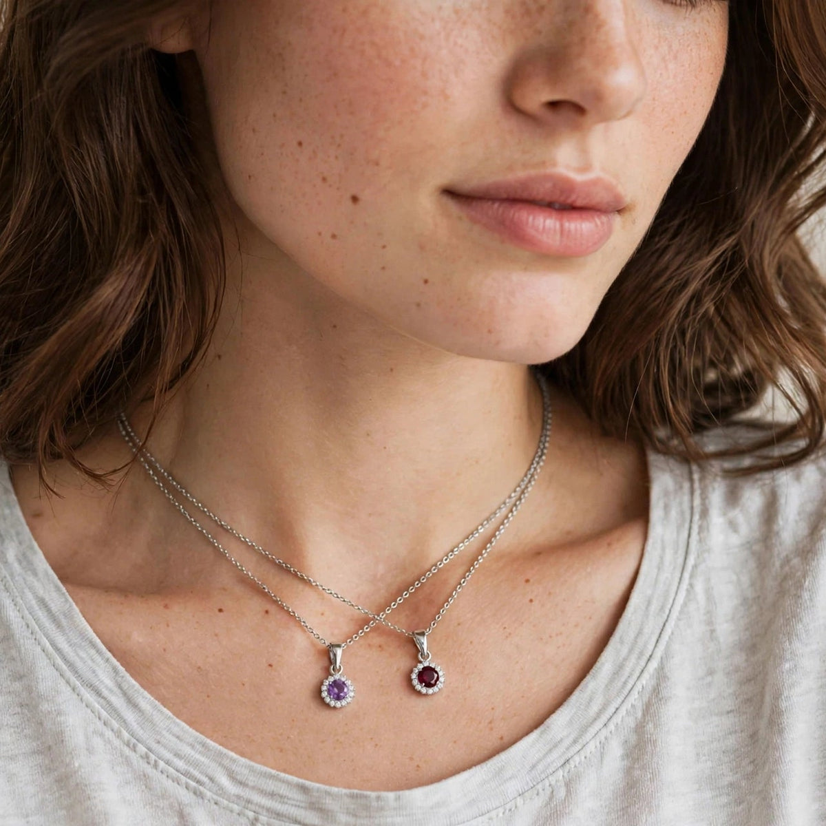 Oval Halo Gemstone Pendant - 925 Sterling Silver Birthstone Pendant Necklace
