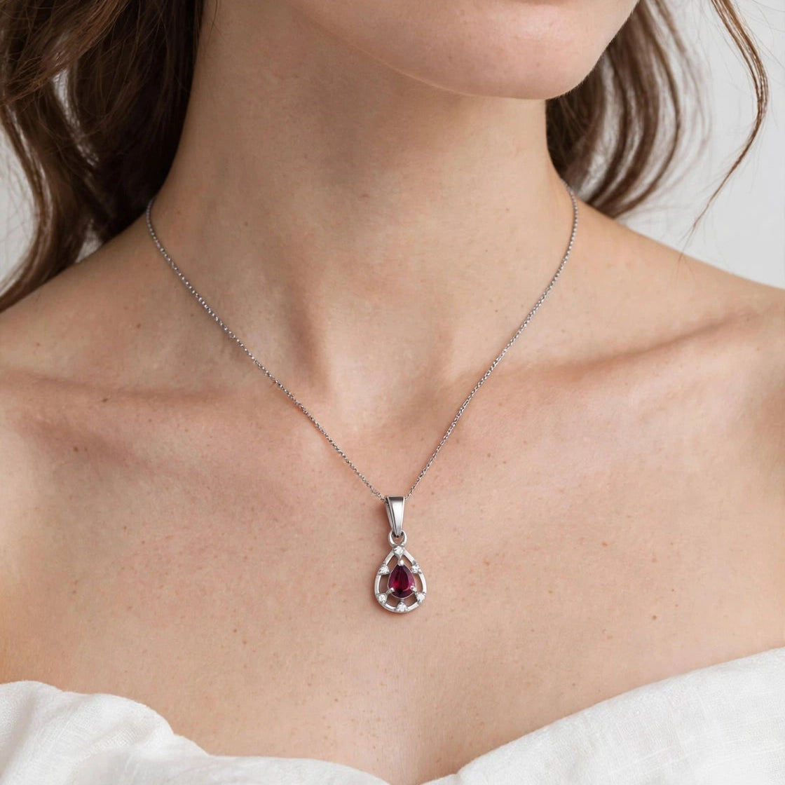 Teardrop Gemstone Necklace – 925 Sterling Silver Pendant