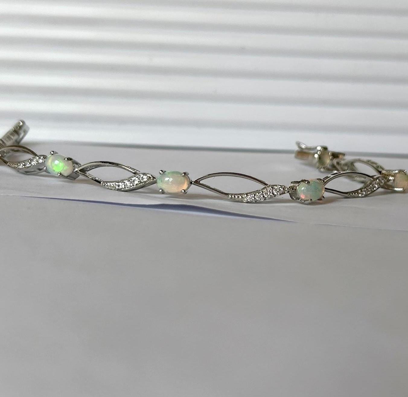 Ethiopian Opal Twist Chain Bracelet: 925 Sterling Silver