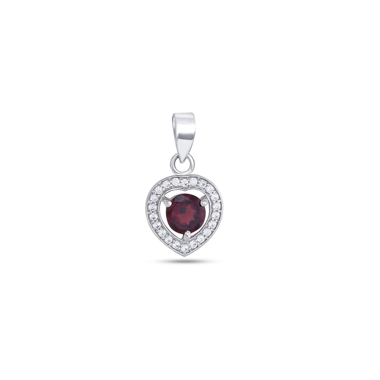 Garnet Heart Halo Pendant Necklace – Sterling Silver Charm