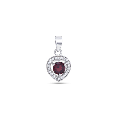 Garnet Heart Halo Pendant Necklace – Sterling Silver Charm