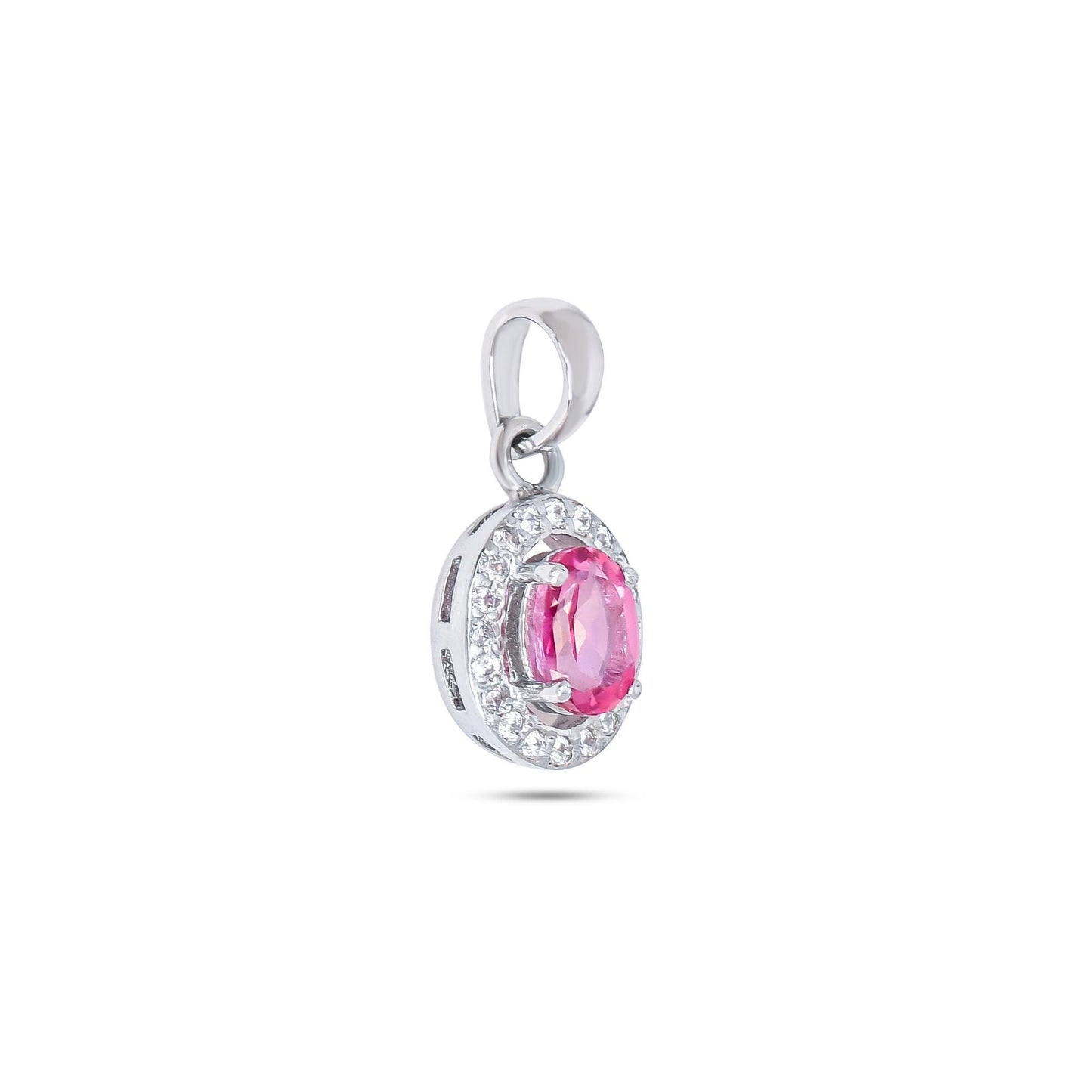 Pink Topaz Oval Pendant Necklace: 925 Sterling Silver