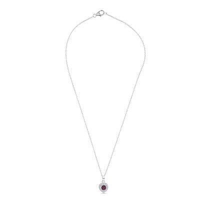 Garnet Heart Halo Pendant Necklace – Sterling Silver Charm