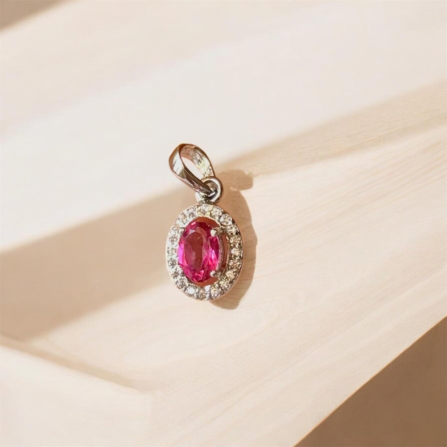 Pink Topaz Oval Pendant Necklace: 925 Sterling Silver