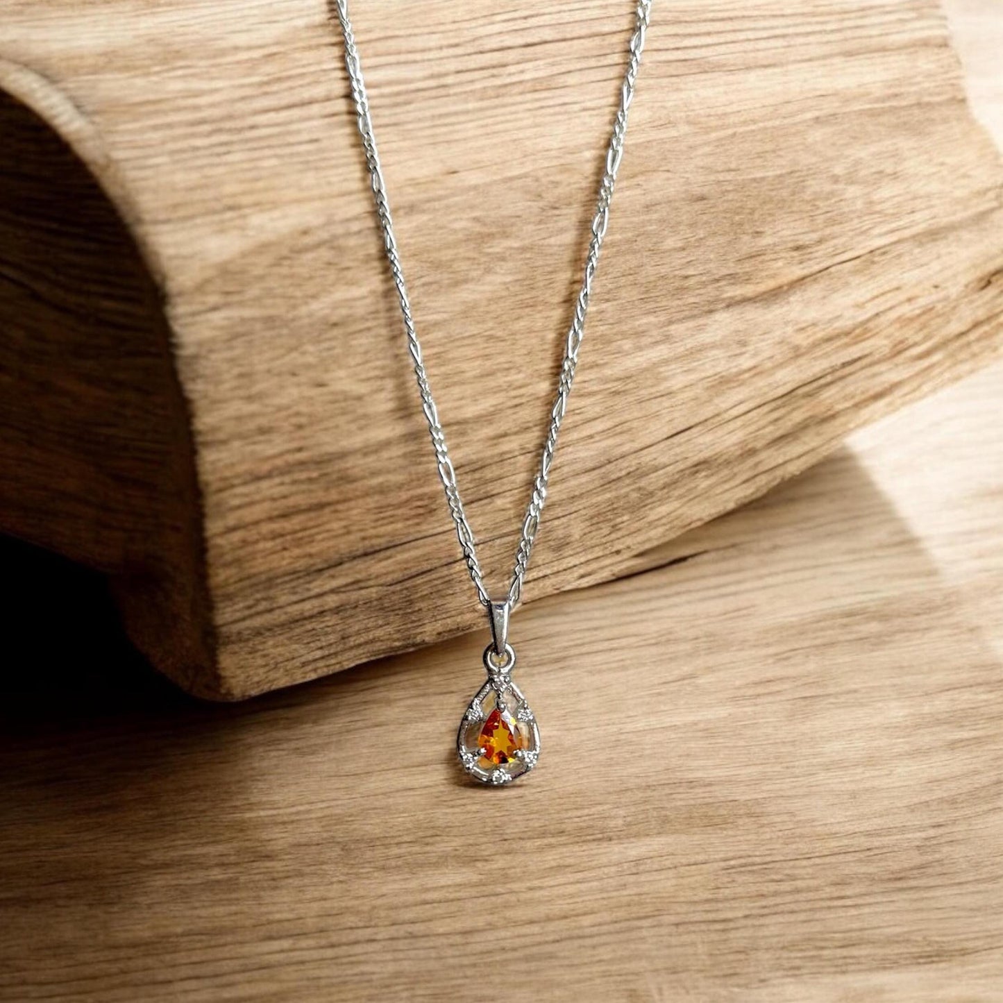 Pear Citrine Pendant Necklace: 925 Sterling Silver, November Birthstone