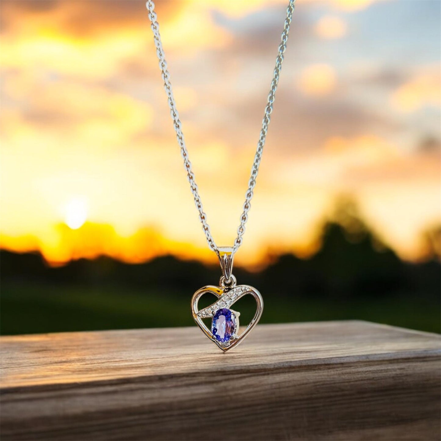 Tanzanite Heart Pendant Necklace: Sterling Silver December Birthstone