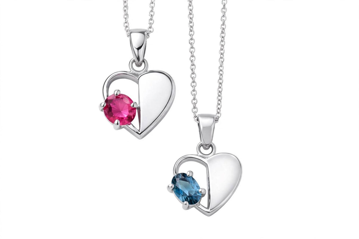 The Half Heart Gemstone Pendant – 925 Sterling Silver Necklace | Pink & Blue