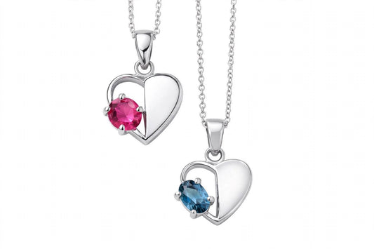 The Half Heart Gemstone Pendant – 925 Sterling Silver Necklace | Pink & Blue