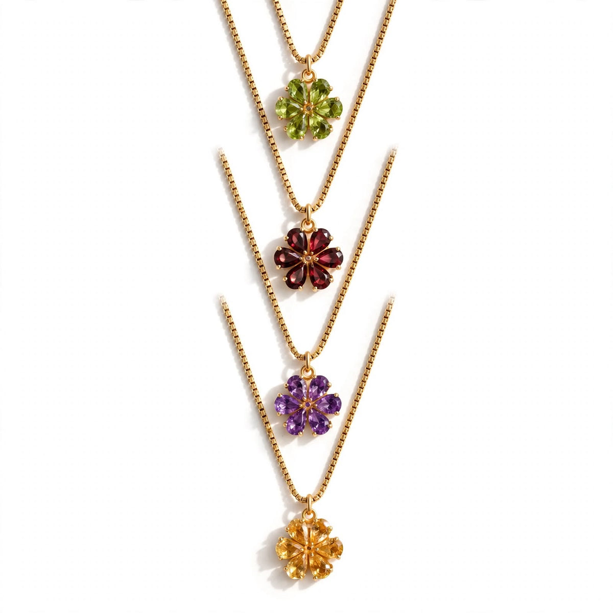 ZAHRA Flower Gemstone Necklace | 18K Vermeil 925 Sterling Silver
