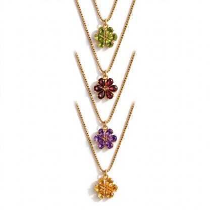 ZAHRA Flower Gemstone Necklace | 18K Vermeil 925 Sterling Silver