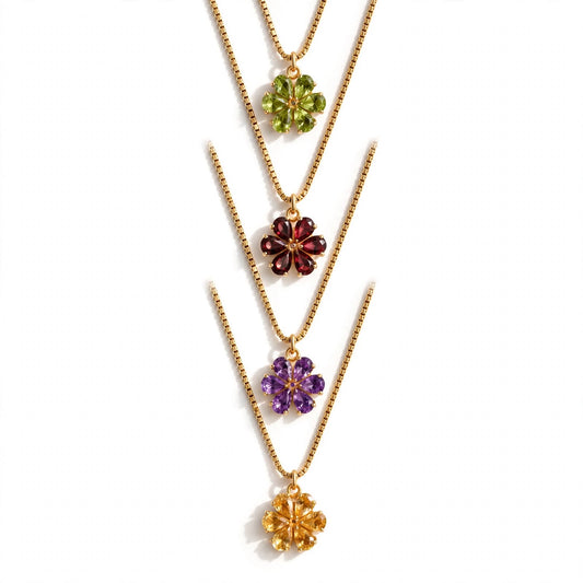 ZAHRA Flower Gemstone Necklace | 18K Vermeil 925 Sterling Silver