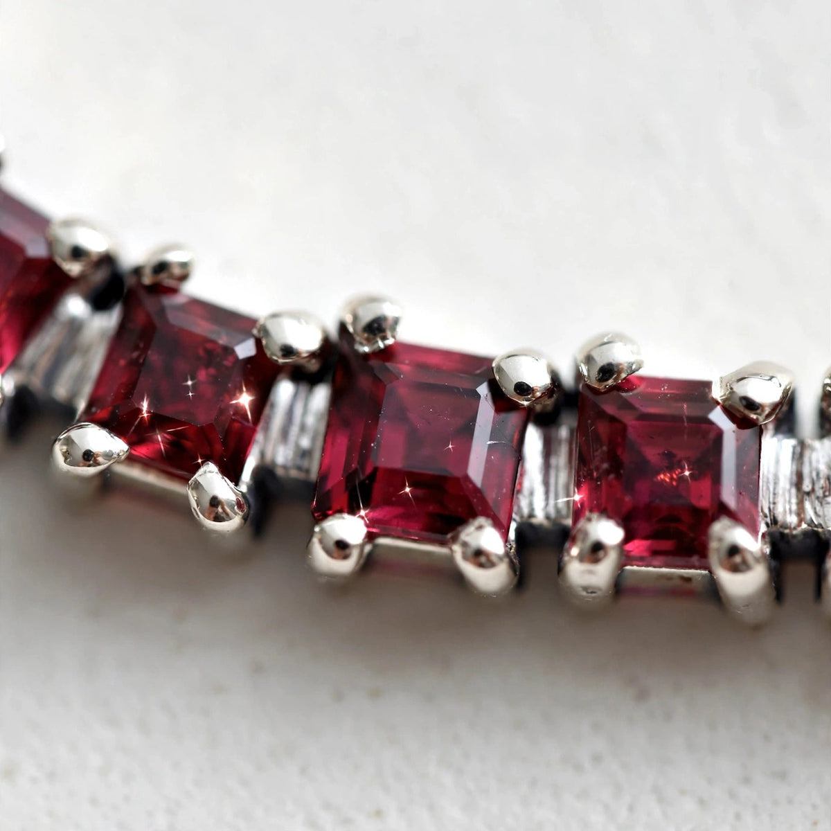 Natural Garnet Sqaure Tennis Bracelet – 925 Sterling Silver