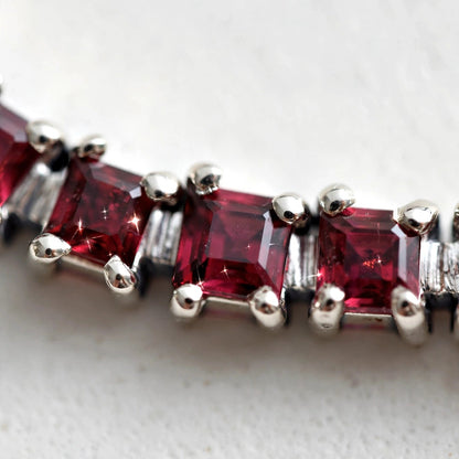 Natural Garnet Sqaure Tennis Bracelet – 925 Sterling Silver
