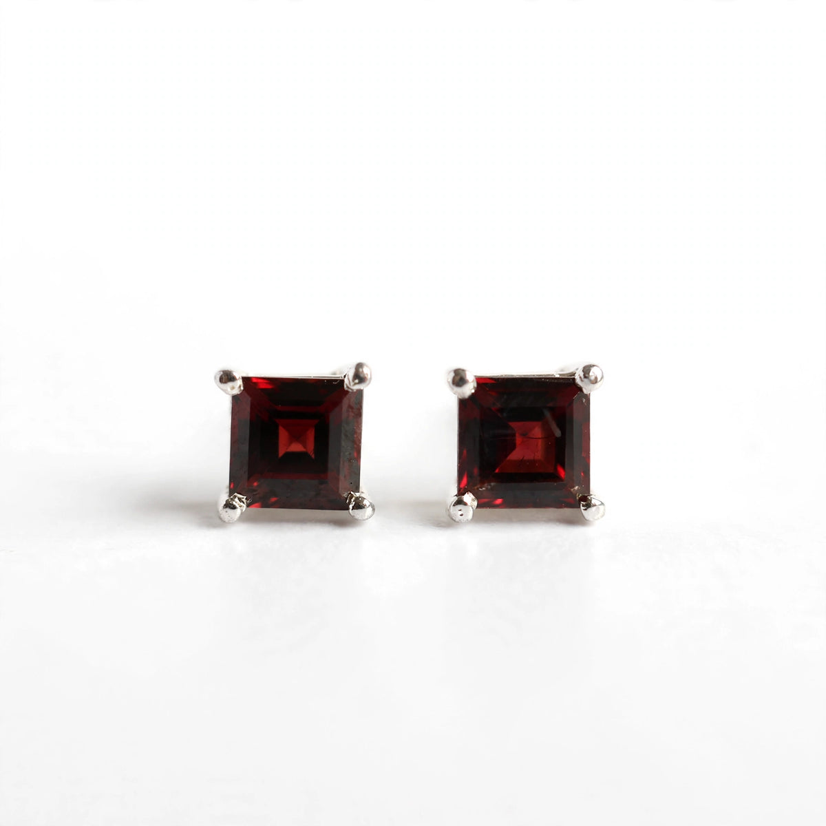 Princess Cut Gemstone Studs in 925 Sterling Silver