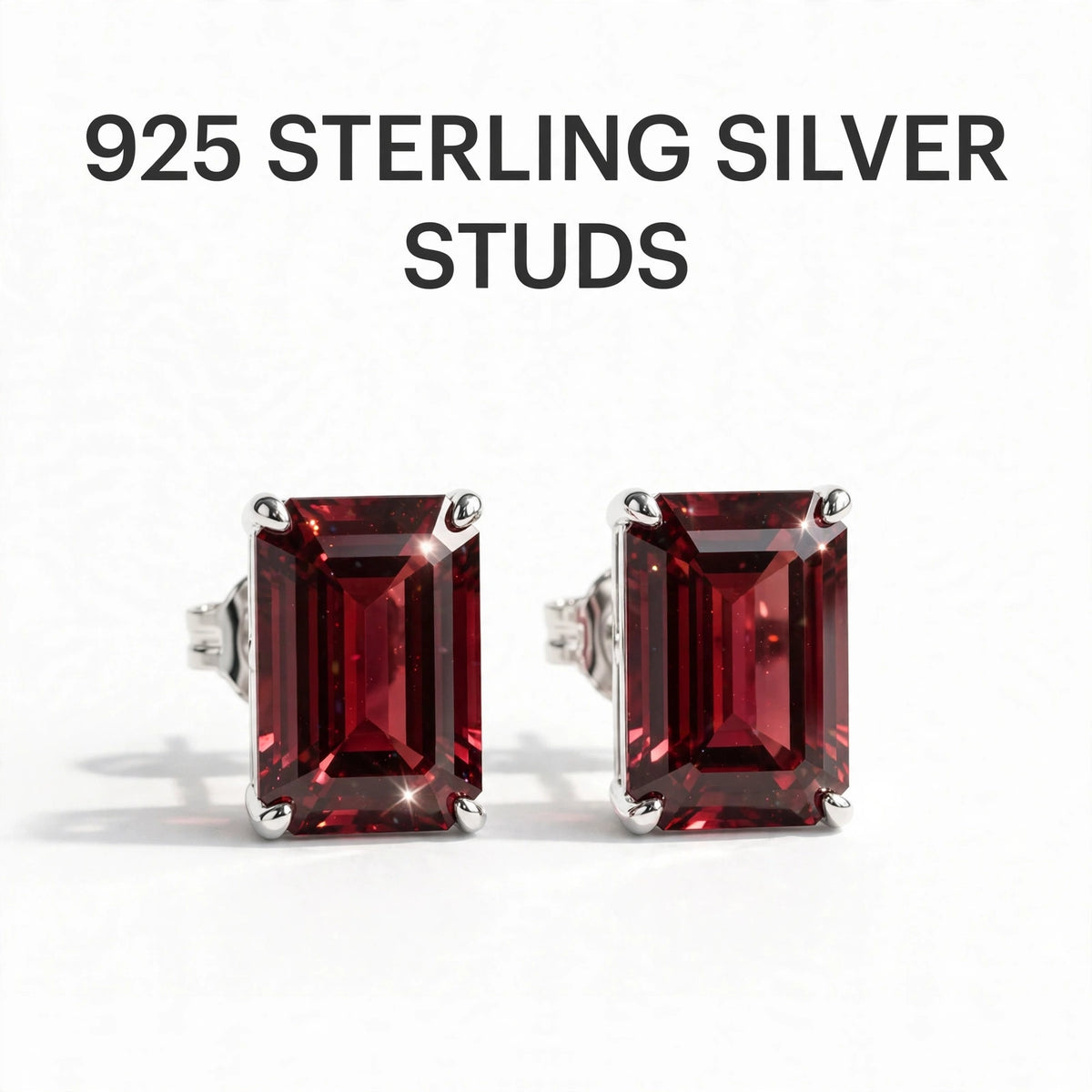 Emerald Cut Gemstone Studs in 925 Sterling Silver