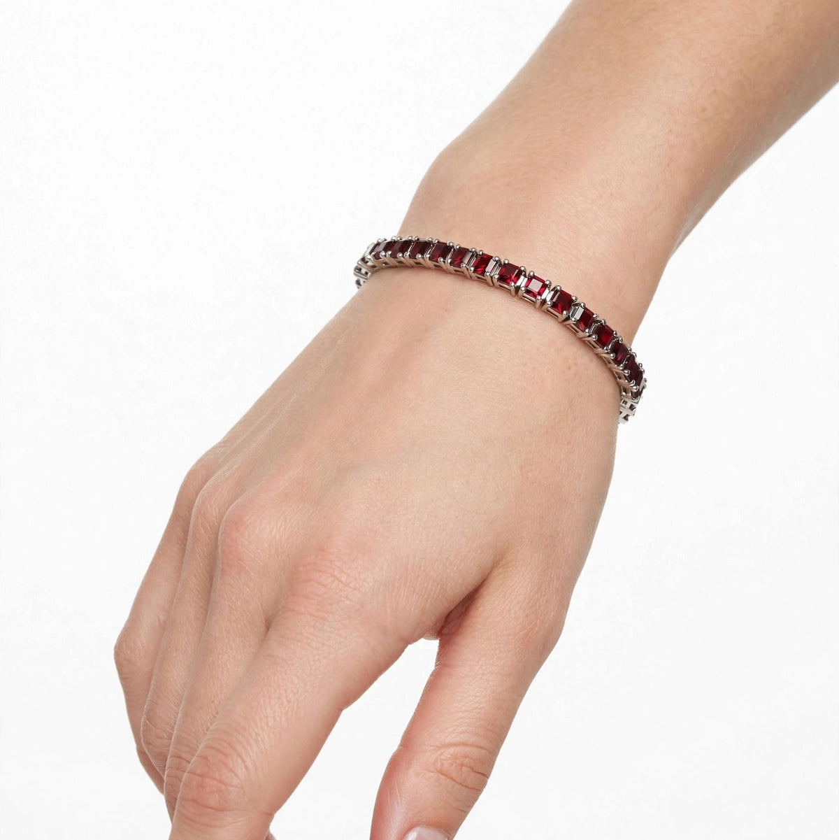 Natural Garnet Sqaure Tennis Bracelet – 925 Sterling Silver