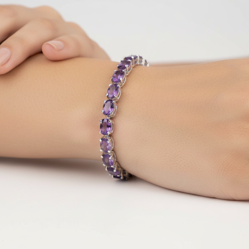 Amethyst Tennis Bracelet: 925 Sterling Silver