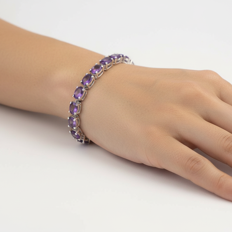 Amethyst Tennis Bracelet: 925 Sterling Silver