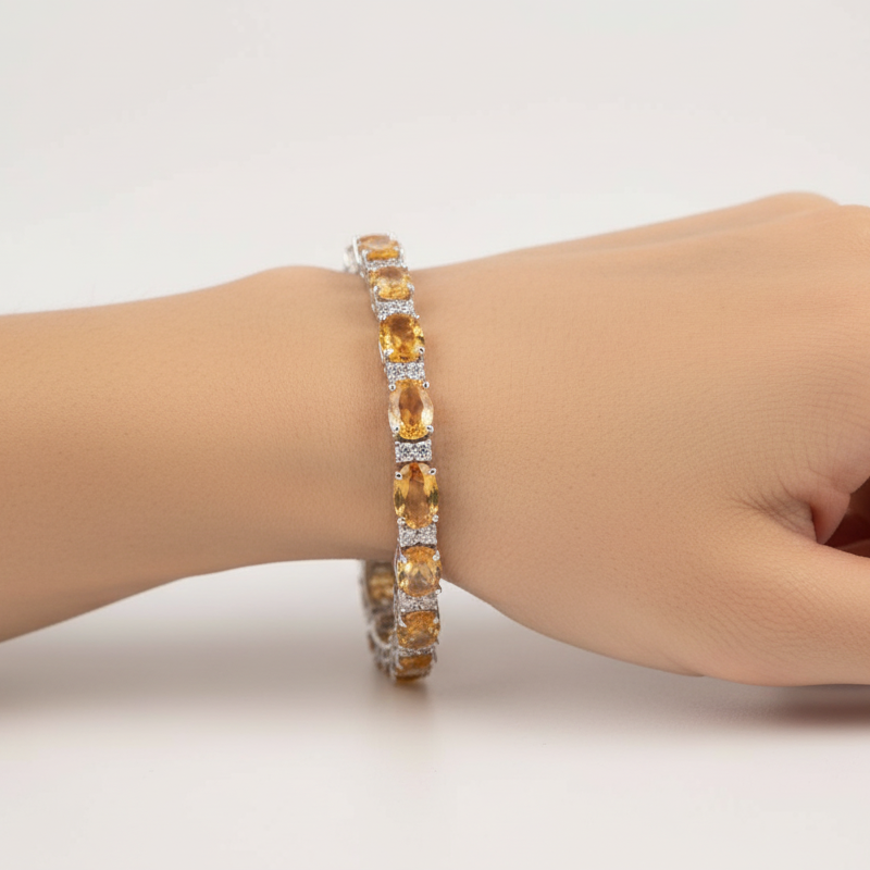 Citrine Tennis Bracelet: Oval Yellow Gemstone, Sterling Silver, November Birthstone