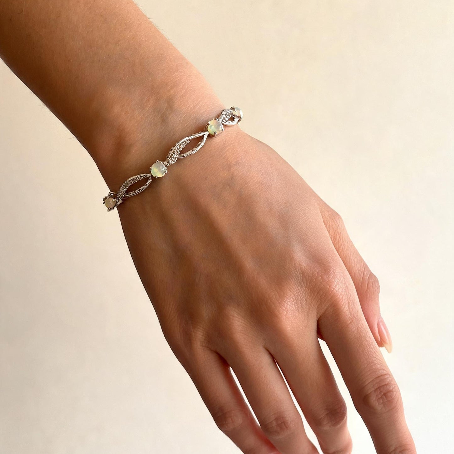 Ethiopian Opal Twist Chain Bracelet: 925 Sterling Silver