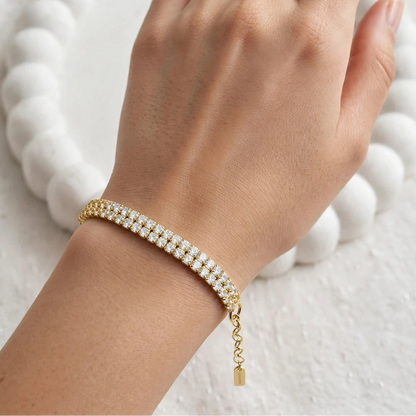 Double Row Tennis Bracelet with Adjustable Clasp : 925 sterling Silver