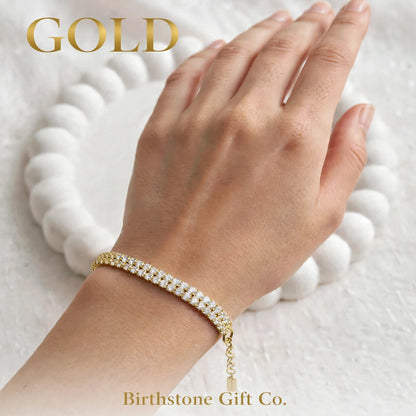 Double Row Tennis Bracelet with Adjustable Clasp : 925 sterling Silver